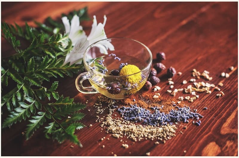 Herbal tea with botanicals and Ayurvedic spices